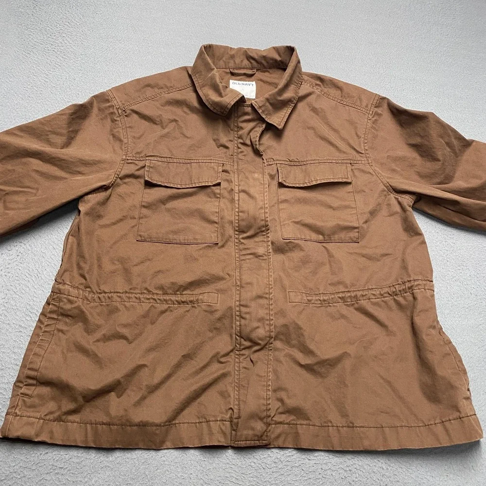 Old Navy Jacket Mens Large Brown‎ Canvas Military Full Zip Pockets Workwear - Picture 4 of 9